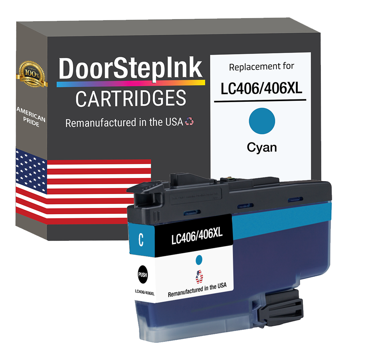 DoorStepInk Brand for Brother LC406/406XL Cyan Remanufactured in USA Inkjet Cartridge-0